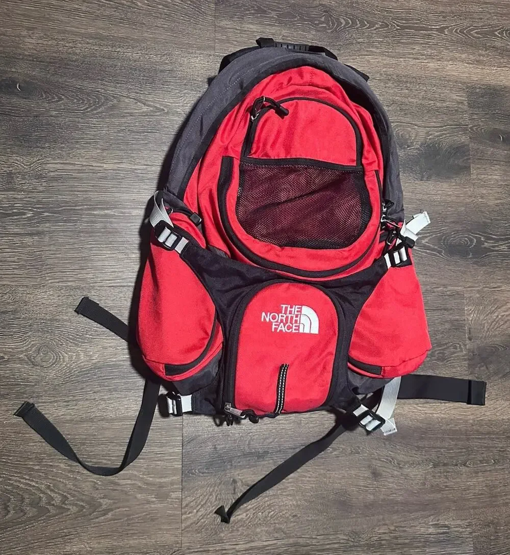 Vintage The North Face Torrent Backpack Red Black Grey Multiple Compartments